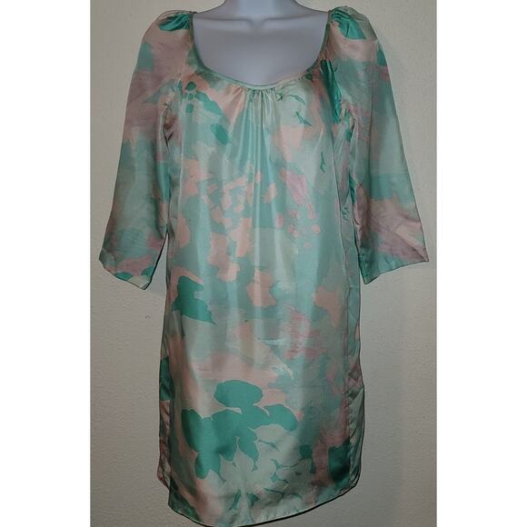 VTG Tara Jarmon Green Pink Retro Shift Mini Dress 38 US M 8 10 100% Silk - Picture 7 of 7
